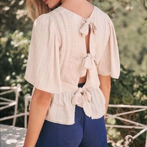 Sezane Cream Top with Bow Details